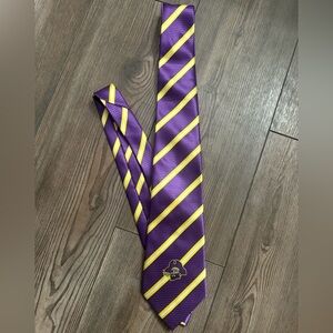 ECU Pirates Striped Necktie Purple Gold Larson Tie Embroidered Pirate Logo